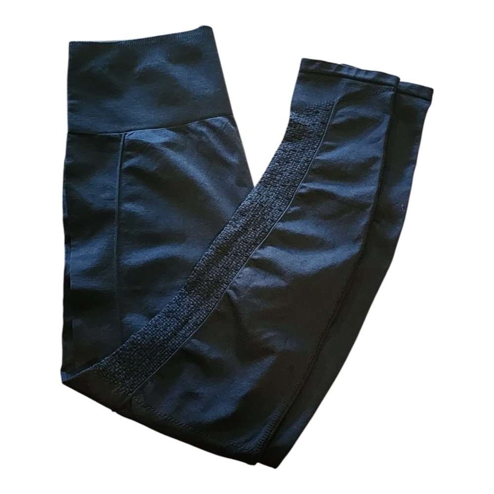 Fabletics Black High Rise Leggings Textured Panels Seamless Waistband